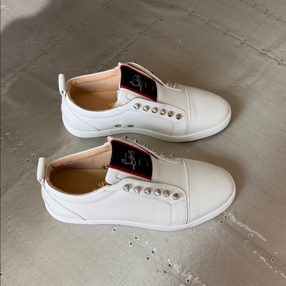 Christian Louboutin fav fique white leather sneaker trainer flat slip on sz 37.5 - Picture 2 of 10